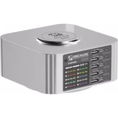 Зарядний пристрій MECHANIC 5xUSB-C PD + 5xUSB QC3.0 + Wireless Charging 15W LED indication 150W black (X-Power-150W)