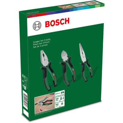 Плоскогубці Bosch набір 3 шт, комбіновані, подовжені, бокорізи (1.600.A02.C0S)