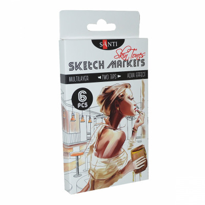 Художній маркер Santi набір двосторонніх sketch Skin Tones 6 шт (390568)