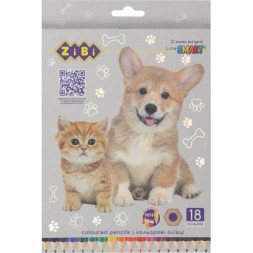 Олівці кольорові ZiBi Dogs&amp;Cats шестигранні 18 кольорів (ZB.2428)