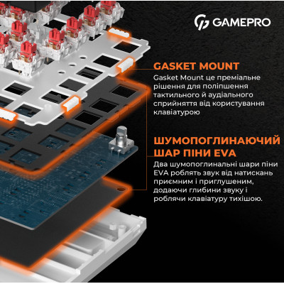 Клавіатура GamePro MK160W Hot-Swap Red Swich RGB USB UA White (MK160W)
