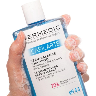 Шампунь Dermedic Capilarte Sebu-Balance Для жирного волосся Відновлення мікробіому шкіри голови 300 мл (5901643176945)