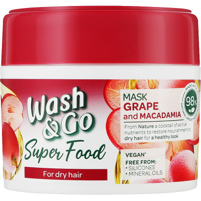 Маска для волосся Wash&amp;Go Super Food З виноградом і макадамією Для сухого волосся 300 мл (8008970053073)