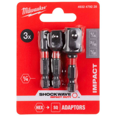 Адаптер для інструменту Milwaukee 1/4&quot; HEX на квадрати 1/4&quot;, 3/8&quot;, 1/2&quot; (4932479228)