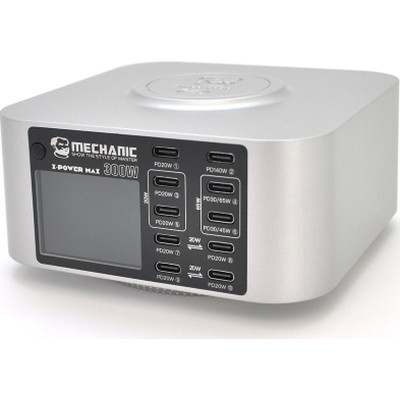 Зарядний пристрій MECHANIC 10xUSB-C PD + Wireless Charging 15W LED indication 300W black (X-Power Max)