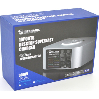 Зарядний пристрій MECHANIC 10xUSB-C PD + Wireless Charging 15W LED indication 300W black (X-Power Max)