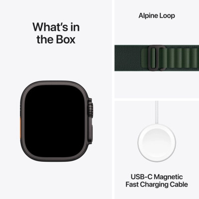 Смарт-годинник Apple Watch Ultra 2 2024 GPS + Cellular 49mm Black Titanium Case with Dark Green Alpine Loop - Small (MX4Q3UL/A)