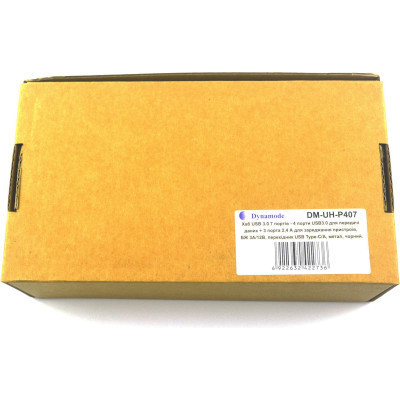 Концентратор Dynamode 4*USB3.0 data ports + 3*2.4А charge with Power Adaptor metal (DM-UH-P407)