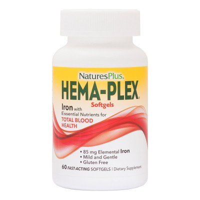 Мінерали Natures Plus Комплекс з залізом Hema-Plex, Iron, Nature&#039;s Plus, 60 Мягких (NAP-37691)