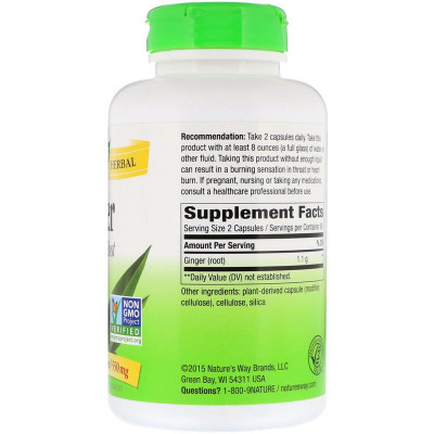 Трави Nature&#039;s Way Корінь імбиру, Ginger Root,, 550 мг, 180 капсул (NWY-13108)