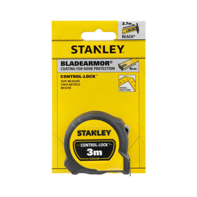 Рулетка Stanley CONTROL-LOCK, 3мх19мм, у прогумованому корпусі, з двосторонньою шкалою (STHT37230-0)