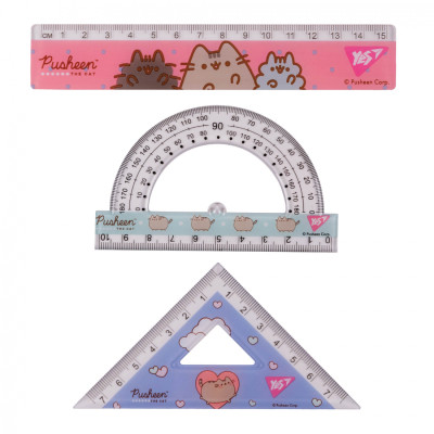 Лінійка Yes набір Pusheen, лінійка 15 см (3 предмети) (370688)