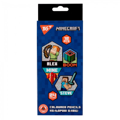 Олівці кольорові Yes Minecraft двосторонні 12 шт. 24 кол. (290702)
