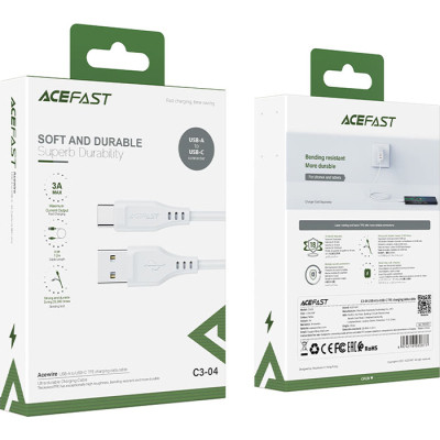 Дата кабель USB 2.0 AM to Type-C 1.2m 3.0A TPE C3-04 White Acefast (6974316280873)