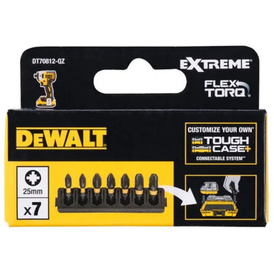 Набір біт DeWALT в касеті для Tough Case, FlexTorq, L = 25 мм, Pz1 – 2 шт, Pz2 – 3 шт, Pz3 – 2 шт (DT70812)