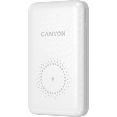Батарея універсальна Canyon PB-1001 10000mAh, PD/18W, QC/3.0 +10W Magnet wireless charger, white (CNS-CPB1001W)