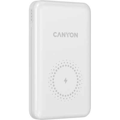 Батарея універсальна Canyon PB-1001 10000mAh, PD/18W, QC/3.0 +10W Magnet wireless charger, white (CNS-CPB1001W)