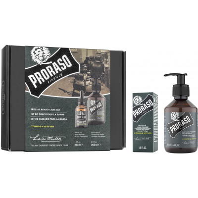 Набір косметики Proraso Cypress &amp; Vetyver для бороди Шампунь 200 мл + Олія 30 мл (8004395007479)