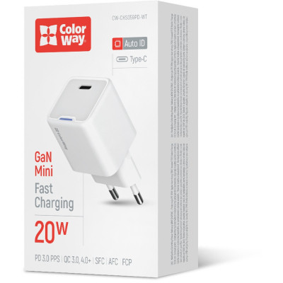 Зарядний пристрій ColorWay C101C GaN Mini 20W PD PPS USB-C white (CW-CHS059PD-WT)