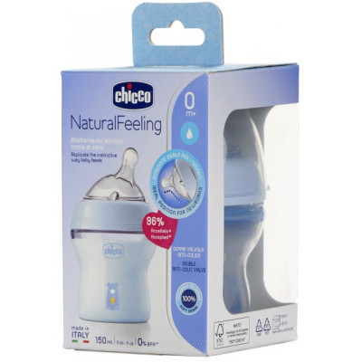 Пляшечка для годування Chicco Natural Feeling Color 150 мл 0 м + Блакитна (81311.20)