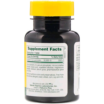 Вітамін Natures Plus Вітамін А, Vitamin A, Nature&#039;s Plus, 10,000 МЕ, 90 таблеток (NAP-00981)