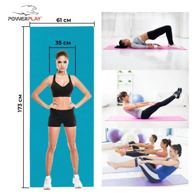 Килимок для йоги PowerPlay 4010 PVC Yoga Mat 173 x 61 x 0.6 см Зелений (PP_4010_Green_(173*0,6))
