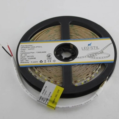 Світлодіодна стрічка LED-STIL 9,6 Вт/м 2835 120 діодів IP33 12 Вольт 70 lm ЛИМОННИЙ (DFN2835-120A-IP33-L)