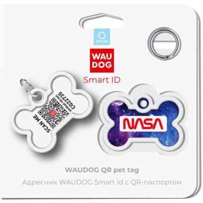 Адресник для тварин WAUDOG Smart ID з QR паспортом &quot;NASA21&quot;, кістка 40х28 мм (0640-0148)