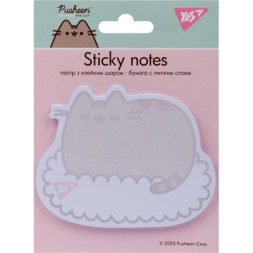 Папір для нотаток Yes з клейким шаром фігурна PUSHEEN.Lazy Cat, 40 аркушів (170275)