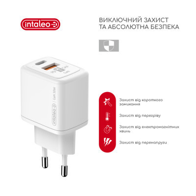 Зарядний пристрій Intaleo 30W GAN USB-C PD+USB-A QC 3.0 white (1283126578274)
