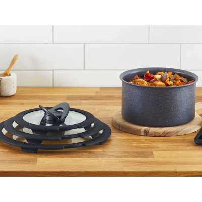 Кришка для посуду Tefal Ingenio, набір 3 шт, скло, пластик, чорний (L9849053)