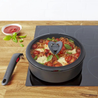 Кришка для посуду Tefal Ingenio, набір 3 шт, скло, пластик, чорний (L9849053)