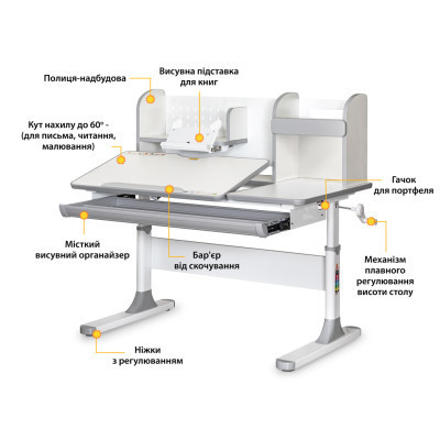 Парта Mealux Vancouver Multicolor з полицею (BD-620 W/G MC с полкой)