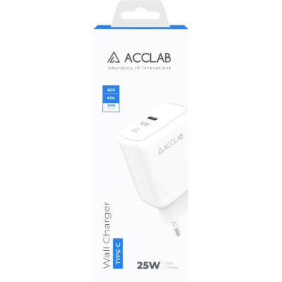 Зарядний пристрій ACCLAB AL-TC125 1хType-C 5В/3A/25W QC/PD3.0 (1283126538841)