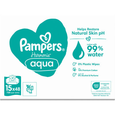 Дитячі вологі серветки Pampers Harmonie Aqua 15 пачок x 48 шт (8006540510247)