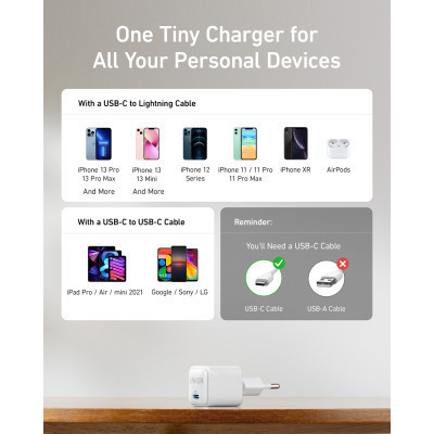 Зарядний пристрій Anker PowerPort 512 Nano - 20W USB-C White (A2346G21)