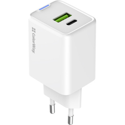 Зарядний пристрій ColorWay C101E GaN Mini 45W PD PPS USB-C + USB-A QC4.0 white (CW-CHS060PD-WT)