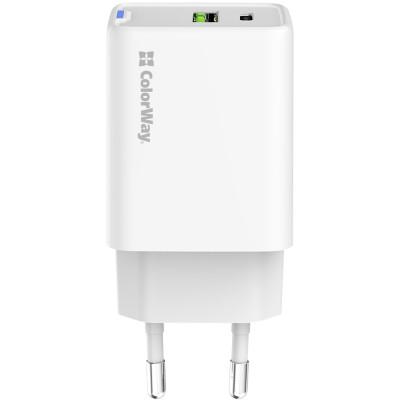 Зарядний пристрій ColorWay C101E GaN Mini 45W PD PPS USB-C + USB-A QC4.0 white (CW-CHS060PD-WT)
