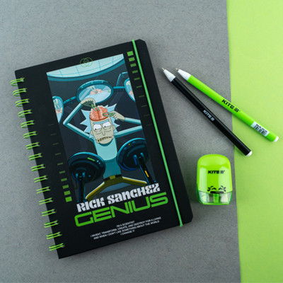 Блокнот Kite на спіралі A5 Rick and Morty , 80 аркушів, клітинка (RM24-190)