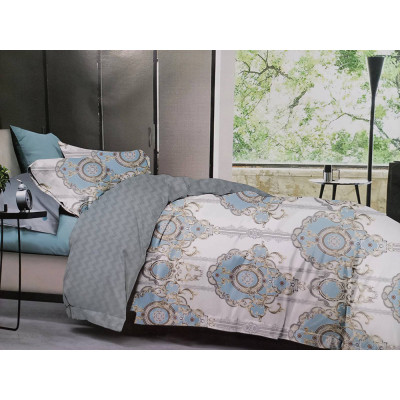 Постільна білизна ШЕМ Royal Satin біло-сіра з принтом євро 220 х 200 (євро RS_біло сіра з принтом)