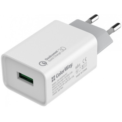 Зарядний пристрій ColorWay 1USB Quick Charge 3.0 (18W) (CW-CHS013Q-WT)