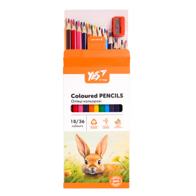 Олівці кольорові Yes Orange Line 18 шт 36 кольорів з точилкою (290752)