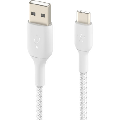 Дата кабель USB 2.0 AM to Type-C 1.0m BRAIDED white Belkin (CAB002BT1MWH)