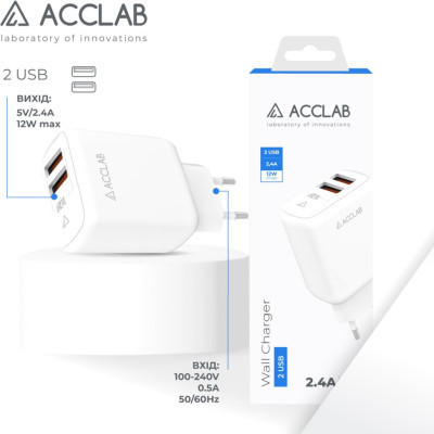 Зарядний пристрій ACCLAB AL-TC224 2хUSB 5В/2,4A/12W (1283126538834)