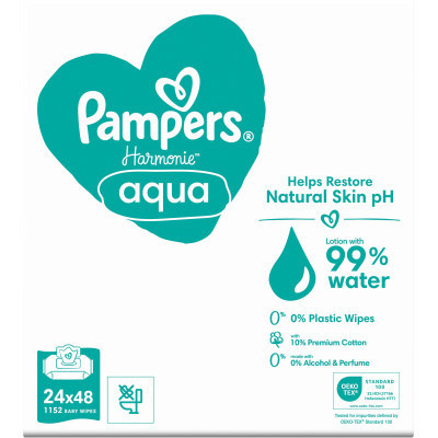Дитячі вологі серветки Pampers Harmonie Aqua 24 пачки х 48 шт (8006540811276)