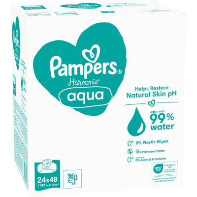 Дитячі вологі серветки Pampers Harmonie Aqua 24 пачки х 48 шт (8006540811276)