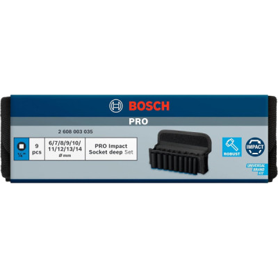Набір головок Bosch Professional ударних торцевих Deep 9шт, 1/4&quot; 50мм (2.608.003.035)