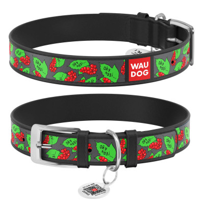 Нашийник для тварин WAUDOG Design з QR паспортом &quot;Калина&quot; L Ш 25 мм Д 38-49 см (чорний) (3605-0228-01)