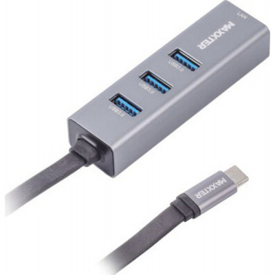 Концентратор Maxxter Type-C to Gigabit Ethernet, 3 Ports USB 3.0 (NECH-3P-02)