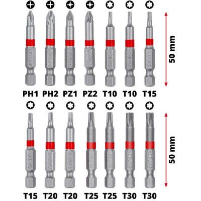 Набір біт Einhell 42шт, HEX, PH, PZ, Torx, 50мм, кейс (118953)